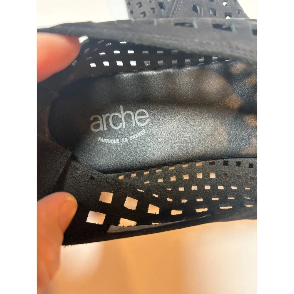 Arche Black Leather Perforated Laser Cut Back Zip Flats Shoes Size 41